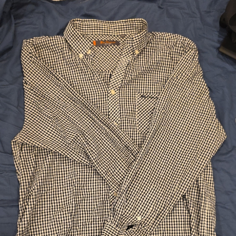 Ben Sherman Navy and White Gingham Button-Down Shirt